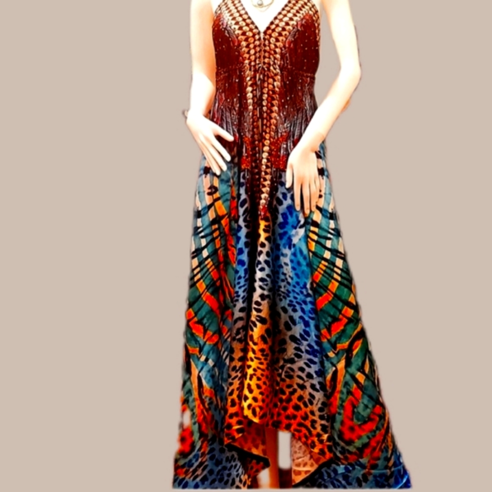 JSquad by MANISH VAID-Silky Poly Emb. Hi-Lo Flowy Dress-OS